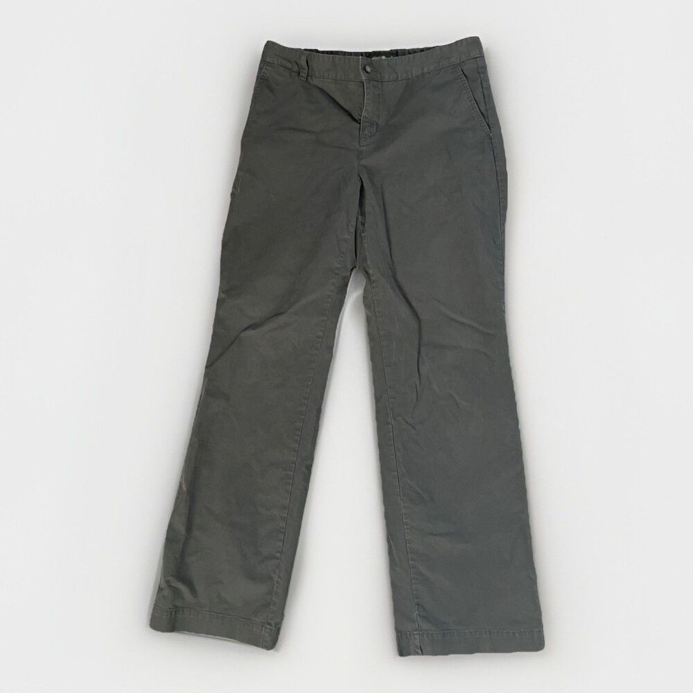 Eddie Bauer Sz 10 Women Green Vashon Straight Chino Pants Cotton Blend Zip Solid
